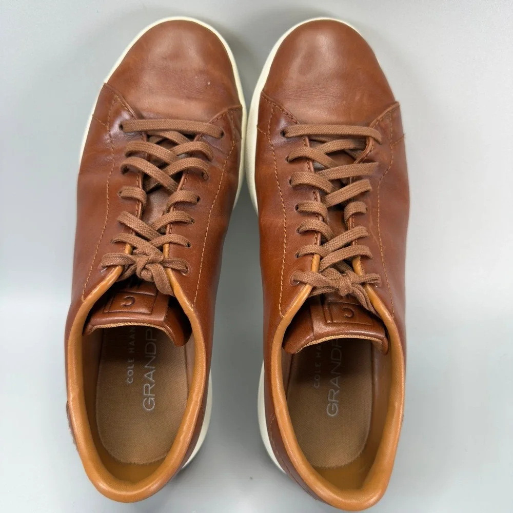 Cole Haan GrandPro Tennis Sneaker Mens 8 M Casual Dress Shoe Brown White Leather